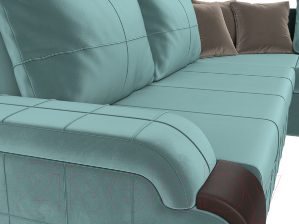 Изображение товара Диван угловой Лига Диванов Николь правый / 102971 (велюр бирюзовый/экокожа коричневый)