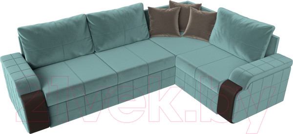 Изображение товара Диван угловой Лига Диванов Николь правый / 102971 (велюр бирюзовый/экокожа коричневый)
