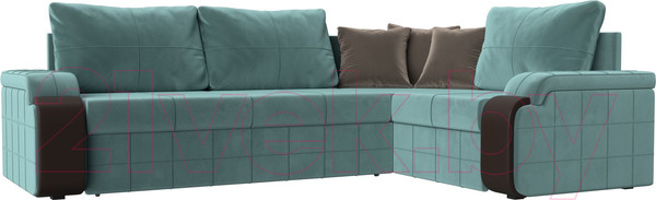 Изображение товара Диван угловой Лига Диванов Николь правый / 102971 (велюр бирюзовый/экокожа коричневый)