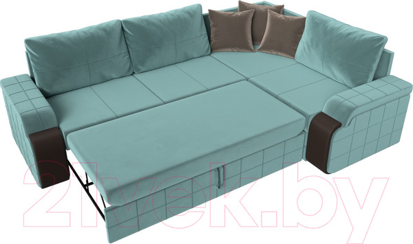 Изображение товара Диван угловой Лига Диванов Николь правый / 102971 (велюр бирюзовый/экокожа коричневый)