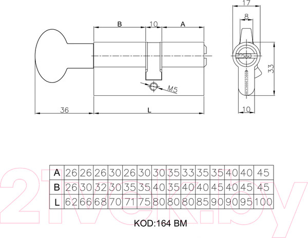 Изображение товара Цилиндровый механизм замка Kale 164 BM / 164BM000082 (никель)