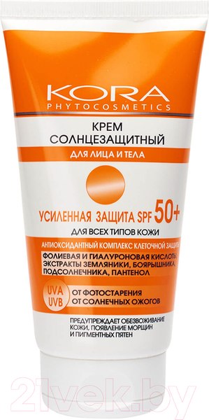 Изображение товара Крем солнцезащитный Kora Усиленная защита SPF 50+ Для лица и тела (150мл)