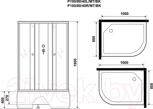 Изображение товара Душевая кабина Niagara Promo P100/80/40L/MT/BK 100x80x195