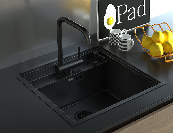 Изображение товара Мойка кухонная со смесителем Arfeka AF PVD Nano 52x49 + AF FSS304 + ZP DS (Black)