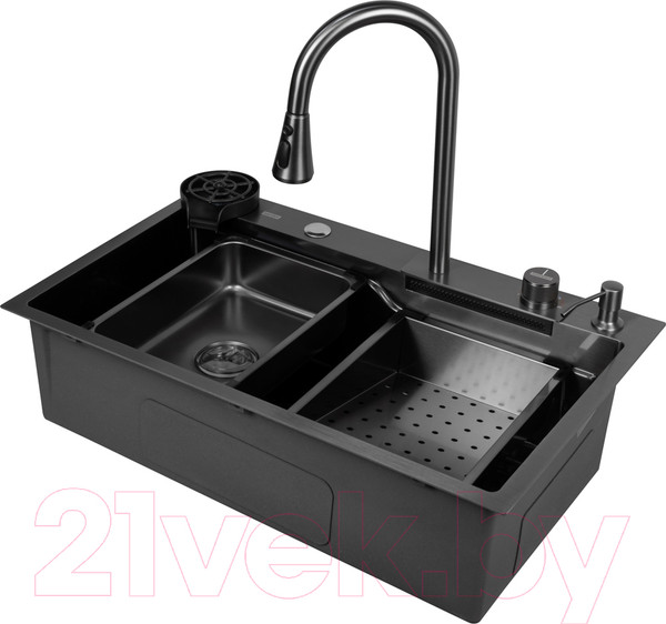 Изображение товара Мойка кухонная со смесителем Arfeka AF PVD Nano 75x46 (черный)