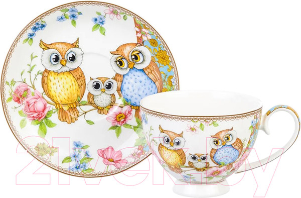 Изображение товара Чашка с блюдцем Elan Gallery Совушки / 420254