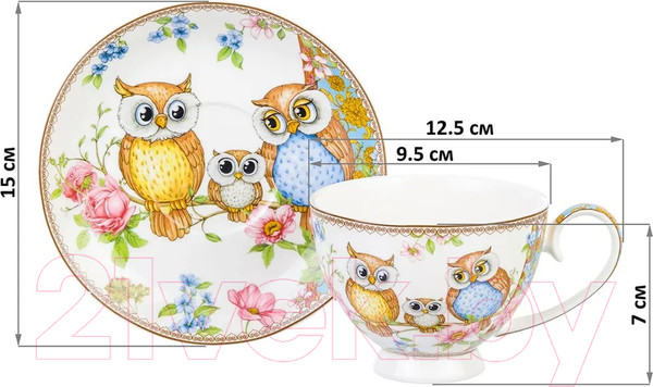 Изображение товара Чашка с блюдцем Elan Gallery Совушки / 420254