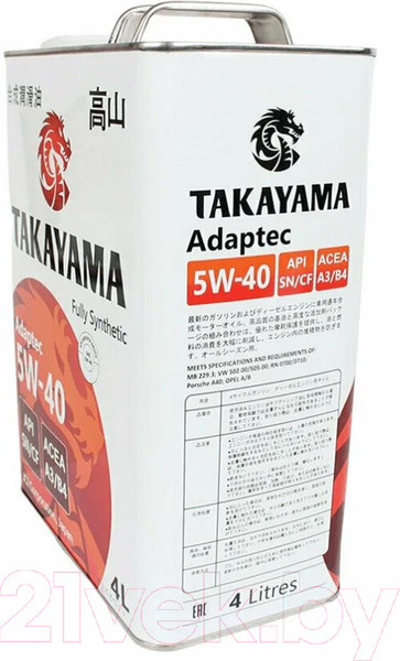 Изображение товара Моторное масло Takayama Adaptec 5W40 A3/B4 SN/CF / 605587 (4л)