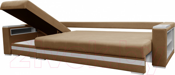 Изображение товара Диван угловой Bobrovmebel Влада 8.2тнц(п) + левый ТНЦ + полка и пенал (микровелюр симпл 42 бежевый)