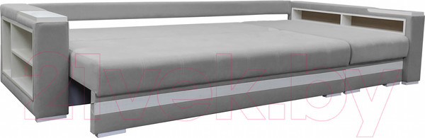 Изображение товара Диван угловой Bobrovmebel Влада 8.2тнц(п) + правый ТНЦ + полка и пенал (микровелюр симпл 30 светло-серый)