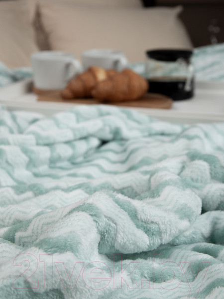 Изображение товара Плед TexRepublic Absolute Зигзаг двухцветный Flannel 200x220 / 92577 (бирюзовый)
