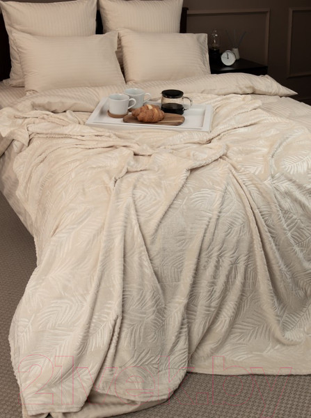 Изображение товара Плед TexRepublic Elite Листья Фланель 1.5сп / 93349 (шампань)