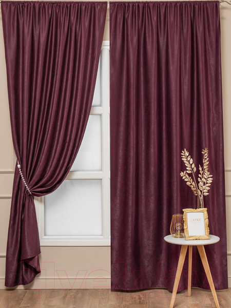 Изображение товара Комплект штор Amore Mio Однотонный софт 42002-048 1.5x2.7 / 92083 (2шт, бордовый)