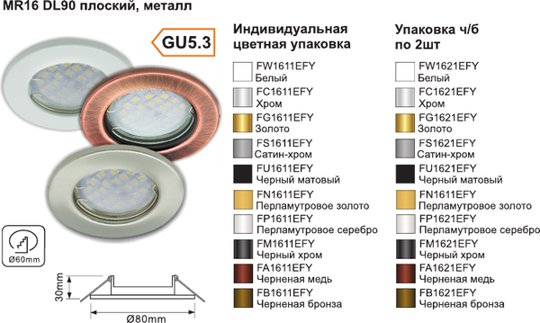 Изображение товара Комплект точечных светильников Ecola FC1621EFY