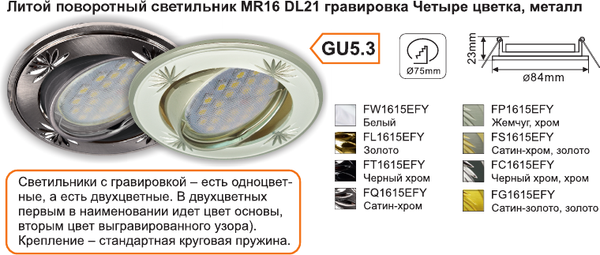 Изображение товара Точечный светильник Ecola FC1615EFY