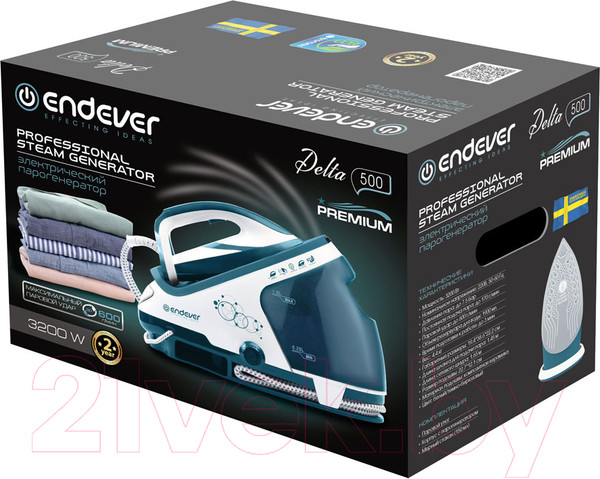 Изображение товара Утюг с парогенератором Endever Delta-500 (белый/темно-бирюзовый)