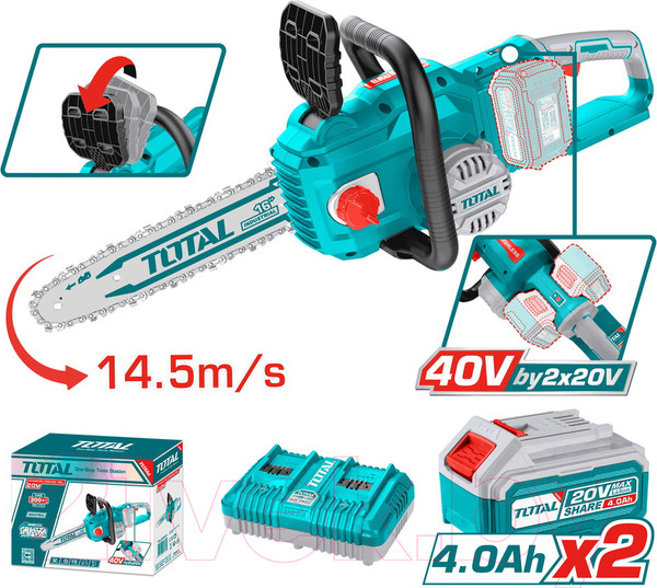 Изображение товара Пила цепная аккумуляторная TOTAL TGSLI401682