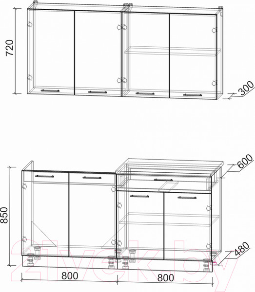 Изображение товара Кухонный гарнитур Интерлиния Мила Лайт 1.6 (бетон/бетон/кастилло темный)