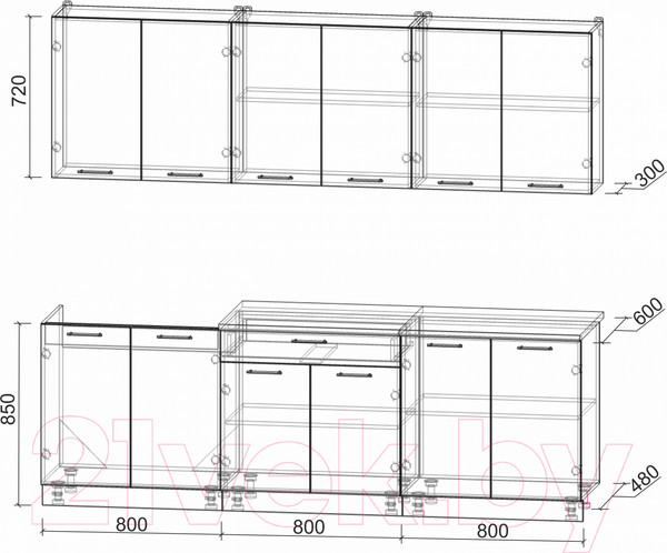 Изображение товара Кухонный гарнитур Интерлиния Мила Лайт 2.4 (белый платинум/белый платинум/дуб бунратти)