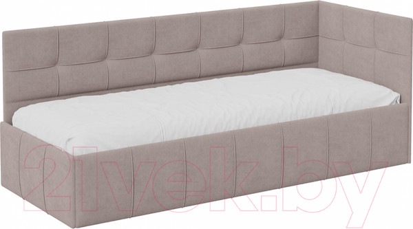Изображение товара Кровать-тахта ТриЯ Грей c мягкой обивкой с ПМ 80x200 (велюр Galaxy серо-бежевый)