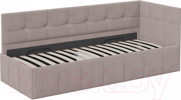 Изображение товара Кровать-тахта ТриЯ Грей c мягкой обивкой с ПМ 80x200 (велюр Galaxy серо-бежевый)