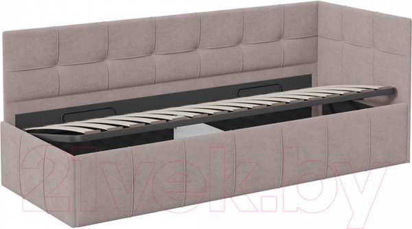 Изображение товара Кровать-тахта ТриЯ Грей c мягкой обивкой с ПМ 80x200 (велюр Galaxy серо-бежевый)