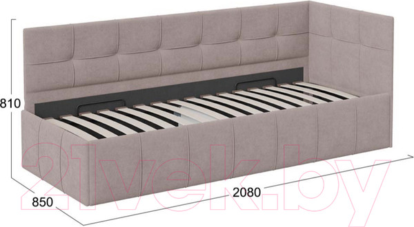 Изображение товара Кровать-тахта ТриЯ Грей c мягкой обивкой с ПМ 80x200 (велюр Galaxy серо-бежевый)