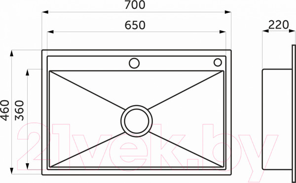 Изображение товара Мойка кухонная AKS Прямоугольная 70x46 (черная сталь)
