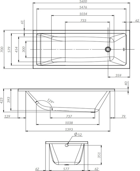 Изображение товара Ванна акриловая AM.PM Gem 160x70 / W93A-160-070W-A