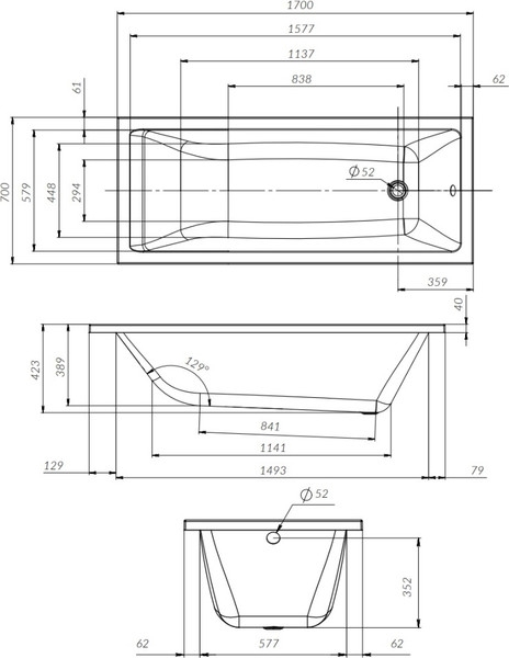 Изображение товара Ванна акриловая AM.PM Gem 170x70 / W93A-170-070W-A