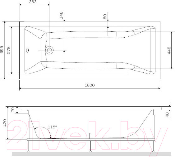 Изображение товара Каркас AM.PM Gem 180x70 / W93A-180-070W-R