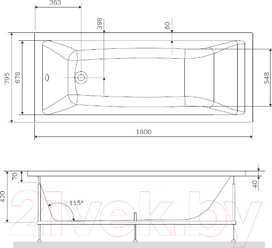 Изображение товара Каркас AM.PM Gem 180x80 / W93A-180-080W-R