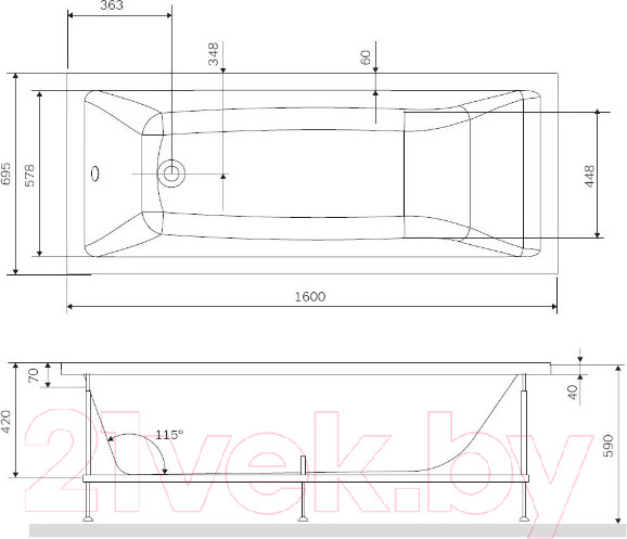 Изображение товара Каркас AM.PM Gem 160x70 / W93A-160-070W-R