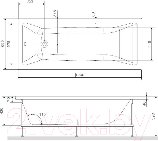 Изображение товара Каркас AM.PM Gem 170x70 / W93A-170-070W-R