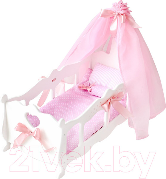 Изображение товара Аксессуар для куклы Leader Toys Diamond Princess Кроватка c пост. бельем и балдахином / 71519 (белый)