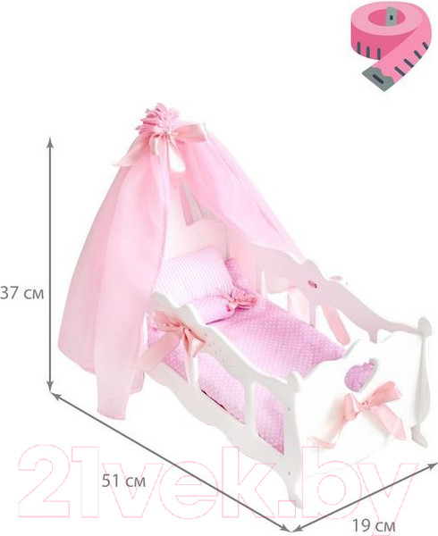 Изображение товара Аксессуар для куклы Leader Toys Diamond Princess Кроватка c пост. бельем и балдахином / 71519 (белый)