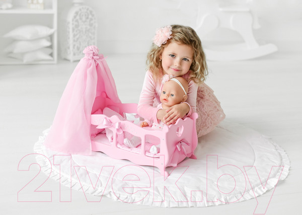 Изображение товара Аксессуар для куклы Leader Toys Diamond Princess Кроватка с пост. бельем и балдахином / 72519 (розовый)