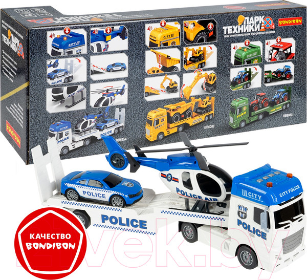 Изображение товара Автовоз игрушечный Bondibon Парк техники Полиция Вертолет и машина / ВВ6154