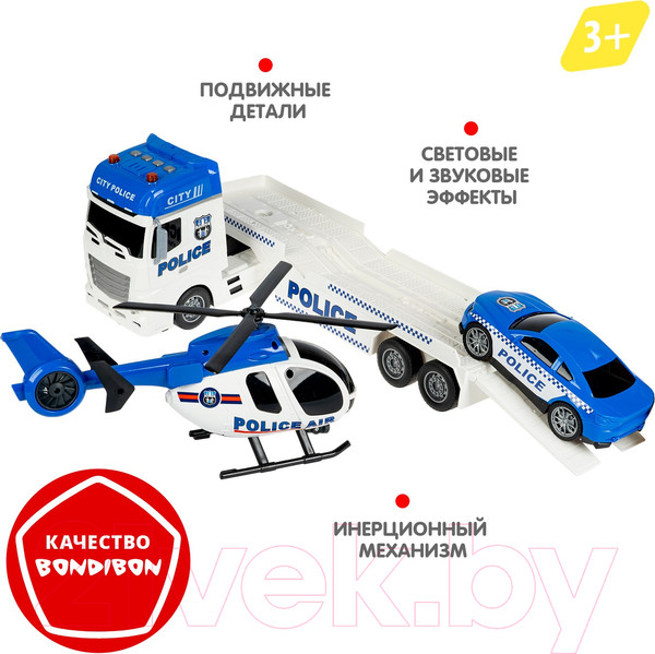 Изображение товара Автовоз игрушечный Bondibon Парк техники Полиция Вертолет и машина / ВВ6154