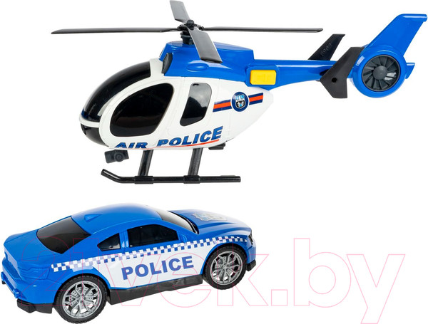 Изображение товара Автовоз игрушечный Bondibon Парк техники Полиция Вертолет и машина / ВВ6154
