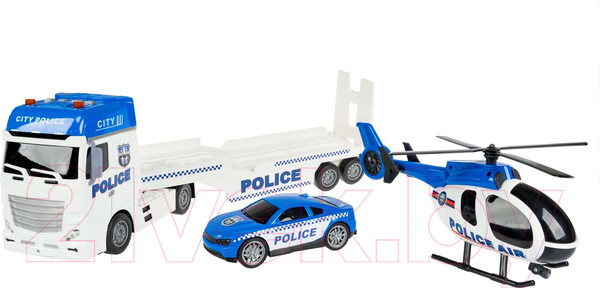 Изображение товара Автовоз игрушечный Bondibon Парк техники Полиция Вертолет и машина / ВВ6154