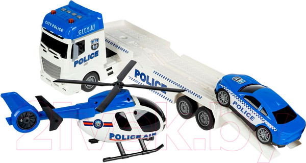 Изображение товара Автовоз игрушечный Bondibon Парк техники Полиция Вертолет и машина / ВВ6154