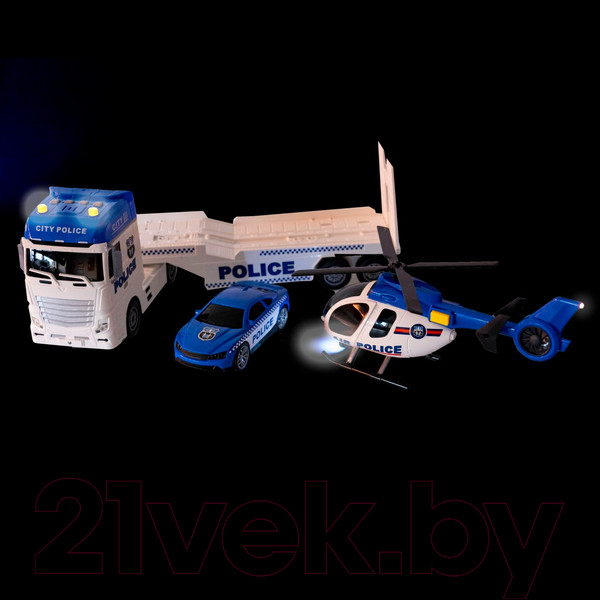 Изображение товара Автовоз игрушечный Bondibon Парк техники Полиция Вертолет и машина / ВВ6154