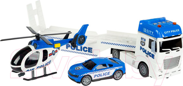 Изображение товара Автовоз игрушечный Bondibon Парк техники Полиция Вертолет и машина / ВВ6154