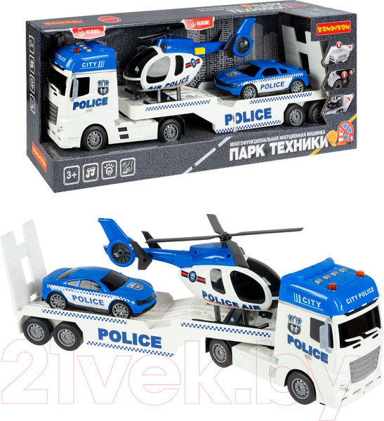Изображение товара Автовоз игрушечный Bondibon Парк техники Полиция Вертолет и машина / ВВ6154