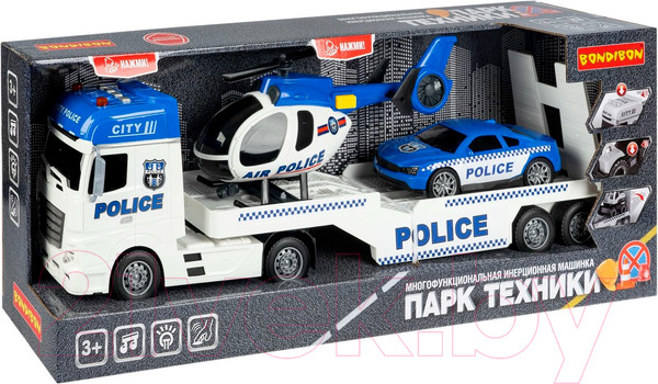 Изображение товара Автовоз игрушечный Bondibon Парк техники Полиция Вертолет и машина / ВВ6154