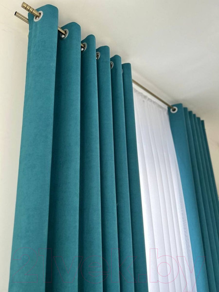 Изображение товара Комплект штор Модный текстиль Канвас 09L / 112MTKANVASMO2-5 (270x360, 2шт, бирюзовый/античный)