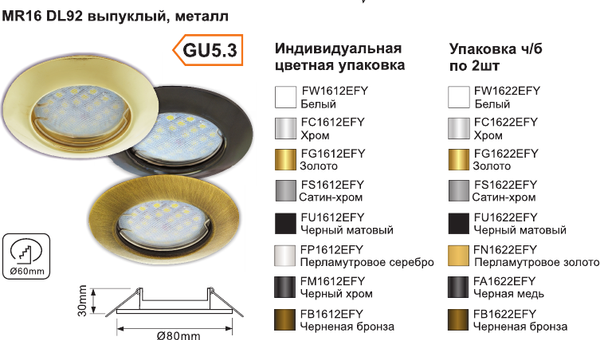 Изображение товара Комплект точечных светильников Ecola FG1622EFY