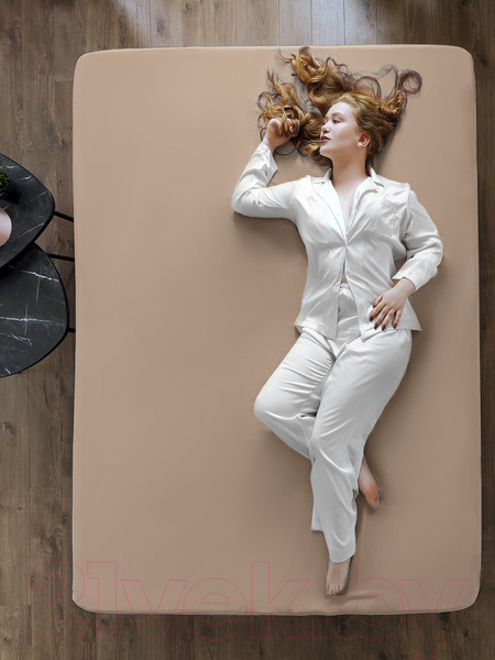 Изображение товара Простыня Luxsonia Сатин на резинке 140x200 / Мр0020 (бежевый)