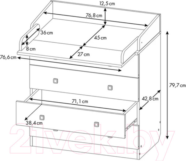Изображение товара Комод пеленальный Фея Жарафик 1580 / 0001041.9.16 (белый)